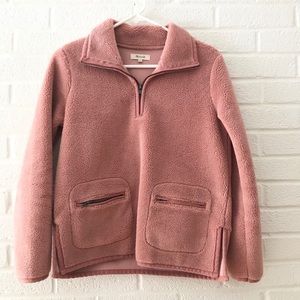 Madewell Pink Fleece XXS XS Zip Pocket Sweater